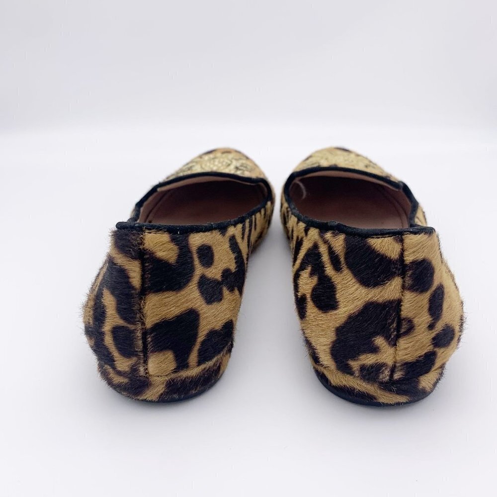 Miu Miu Leopard Print Crest Smoking Flat Calf Hai… - image 7